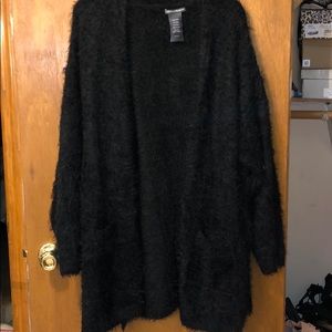 Eyelash fizzy long cardigan sweater